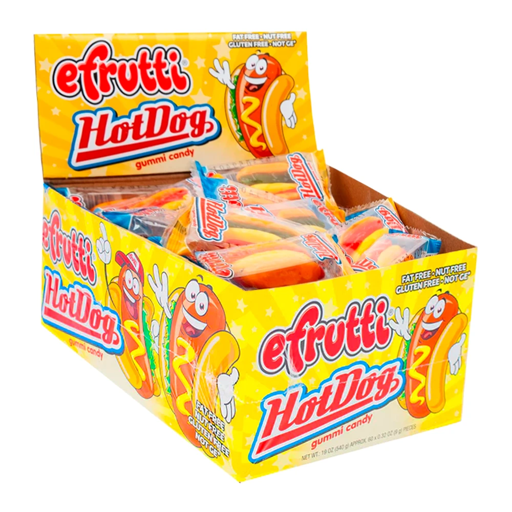 Bala de Gelatina Efrutti Hot Dog Gummi Caixa 60X9G