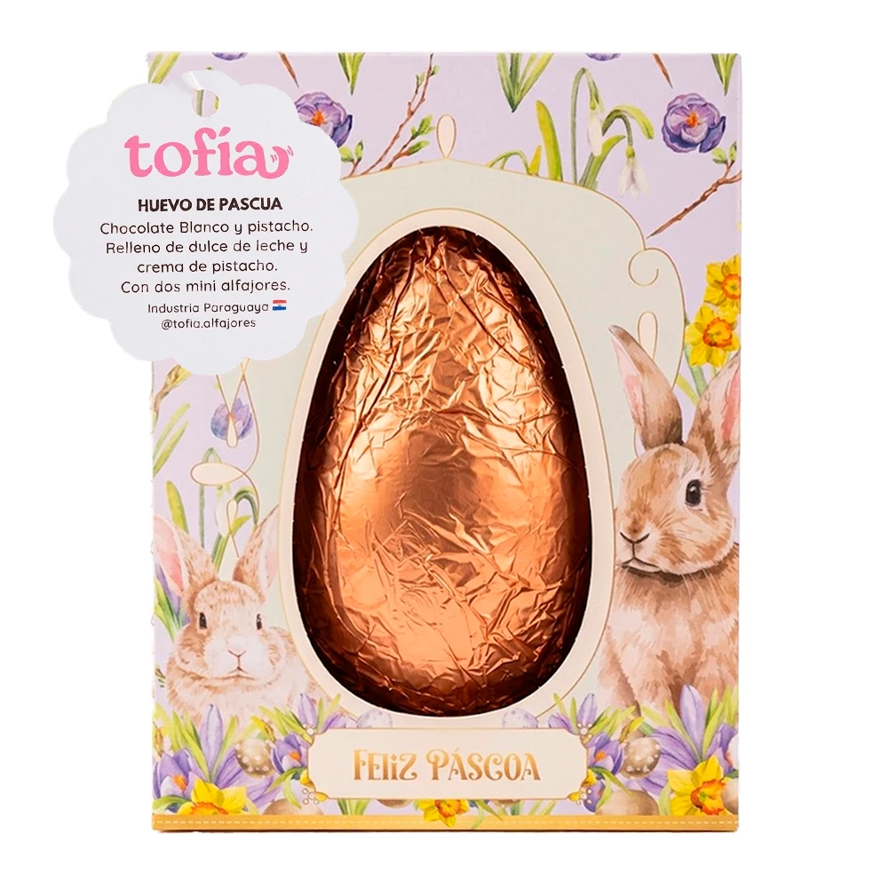 Ovo Páscoa Tofia Chocolate Branco  Recheio de Doce de Leite Com Creme de Pistache Caixa 600G