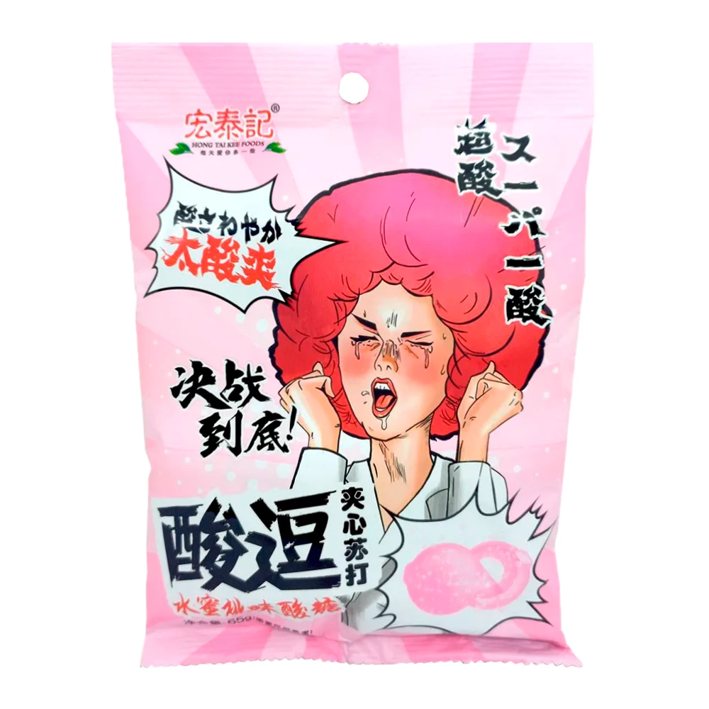 Bala Hongtaiji Ácido Extremo Sabor Pêssego Pacote 65G