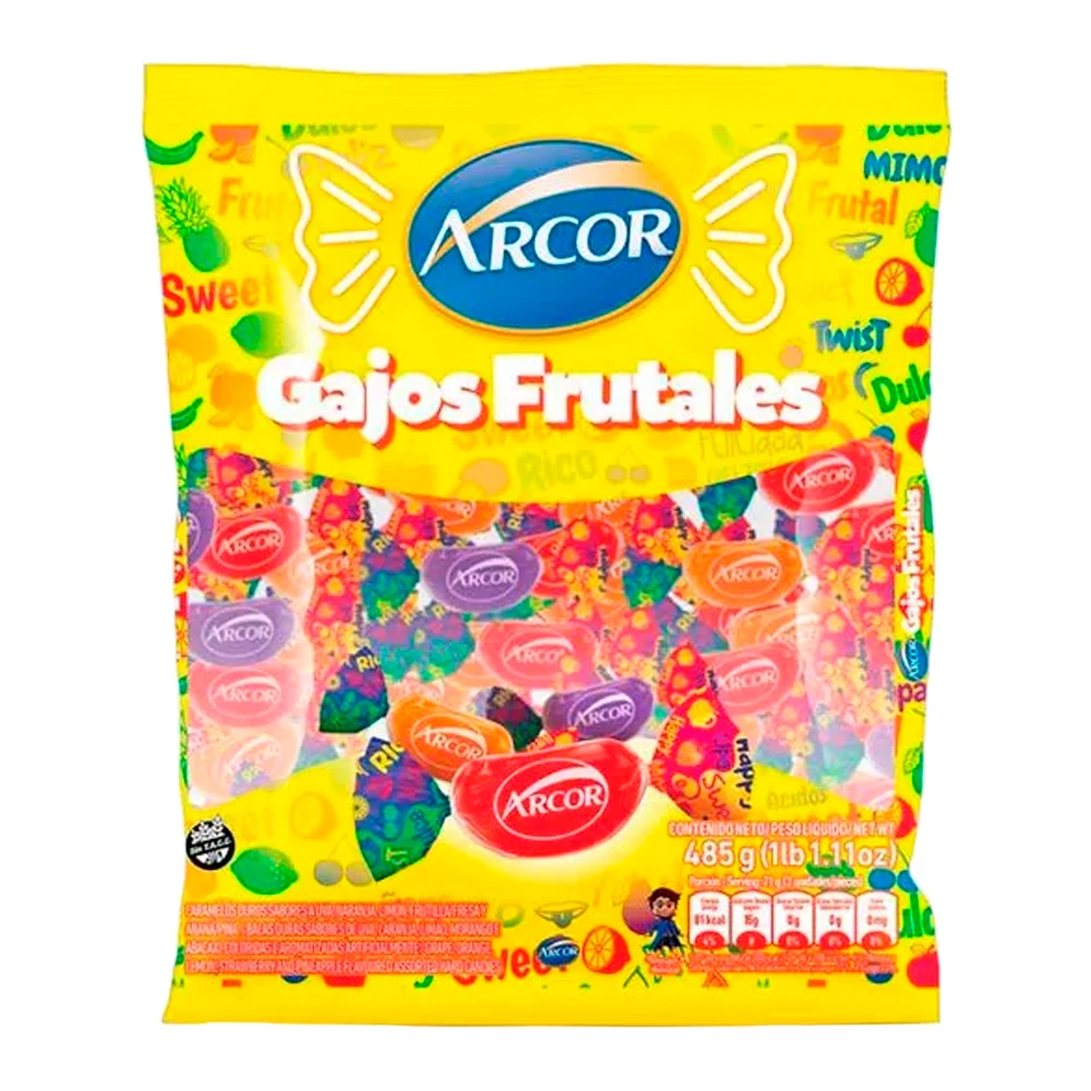 Bala Arcor Gajos Frutales Mix Pacote 485G