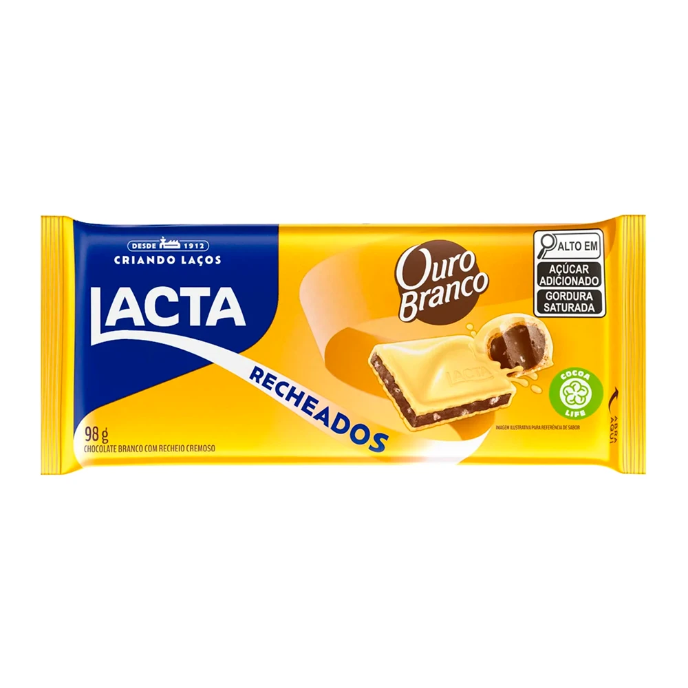 Barra Chocolate Lacta Branco Recheio de Ouro Branco 98G