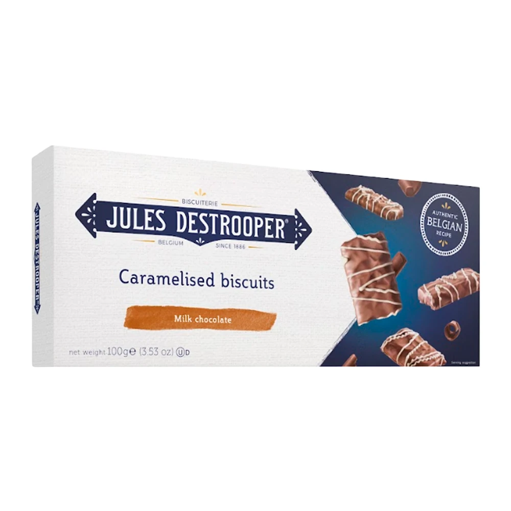 Biscoito Jules Destrooper Caramelised Biscuits Milk Chocolate Caixa 100G