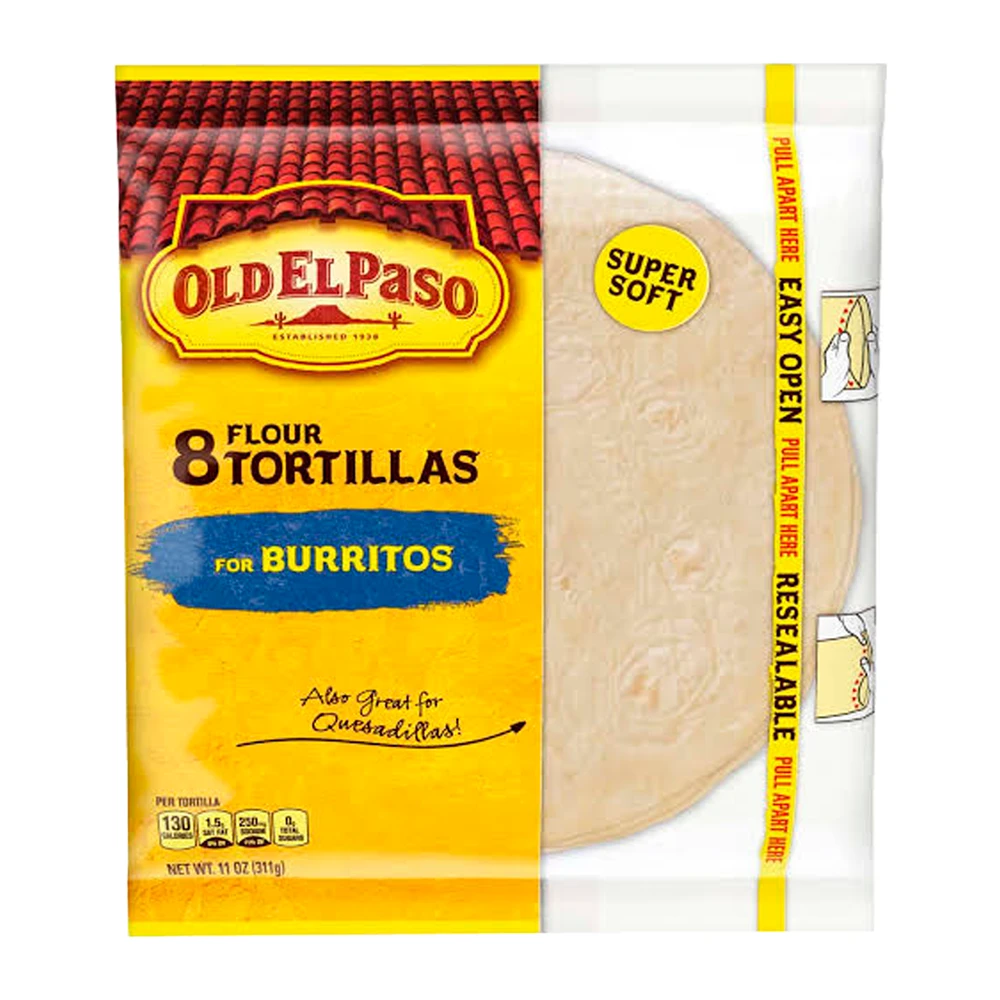 Tortilha de Farinha Old el Paso Para Burrito 8 Unidades Pacote 311G
