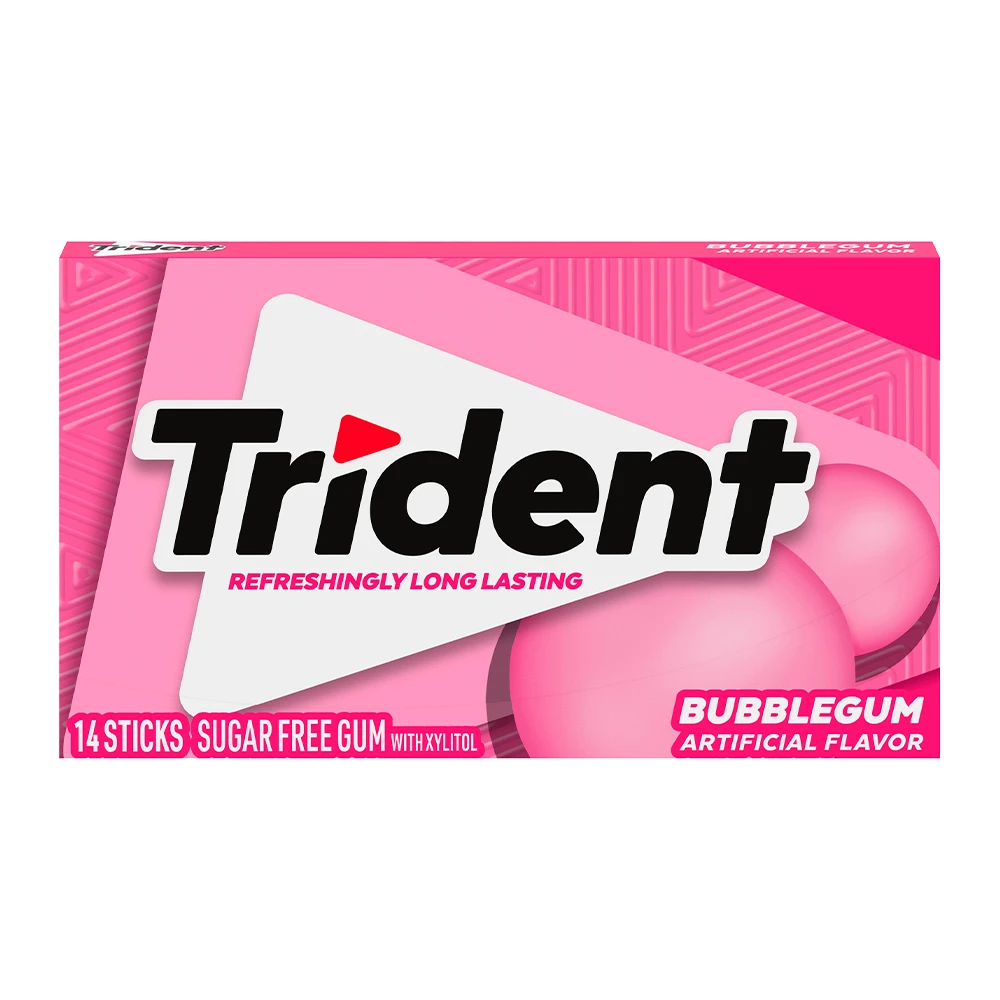 Chicletes Trident Americano Bubblegum Sem Açúcar 14 Sticks Caixa 30G