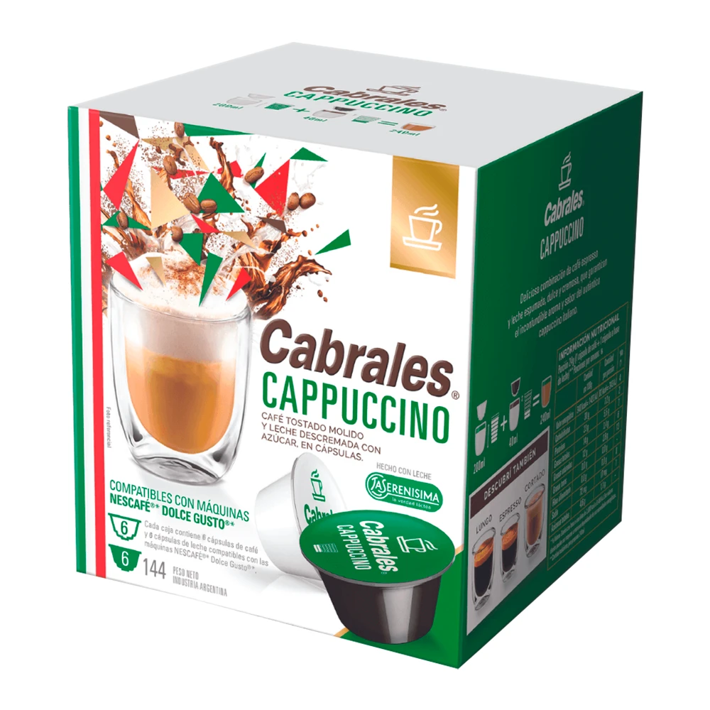 Cápsulas de Café Cabrales Capuccino Para Máquina Dolce Gusto Com 12 Unidades