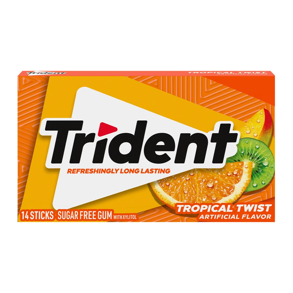 Chicletes Trident Americano Tropical Twist Sem Açúcar 14 Sticks Caixa 30G