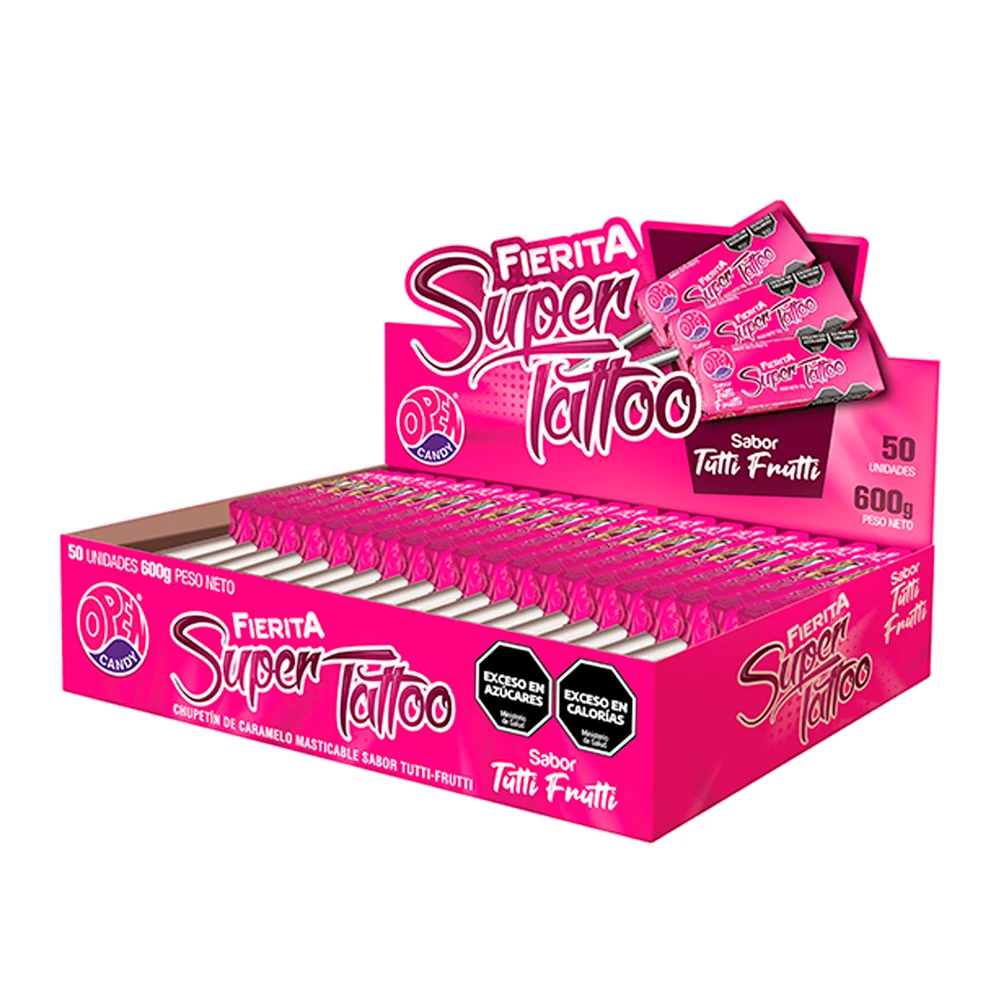 Pirulito Mastigável Open Tatto Tutti Frutti Caixa 600G