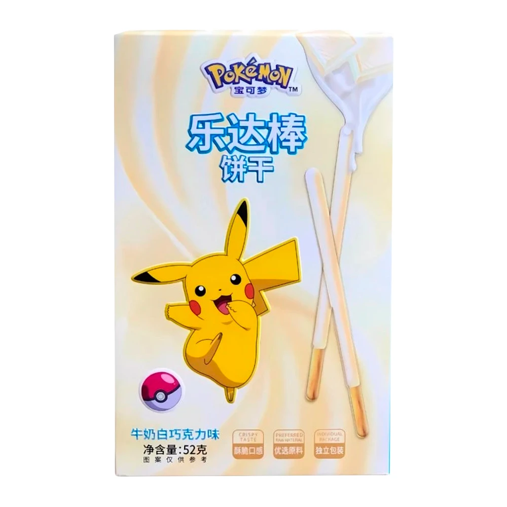 Biscoito Pokemon Palitos Cobertos De Chocolate Branco Caixa 52G