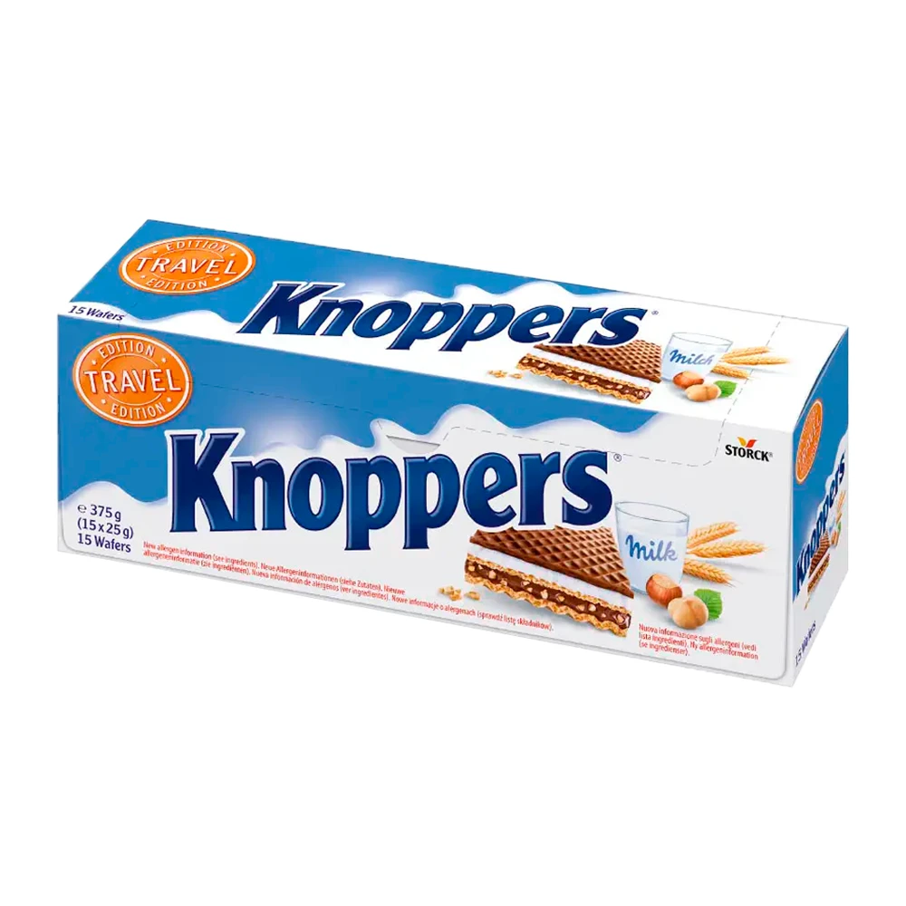 Wafer Knoppers Ao Leite e Avelã 15X25G