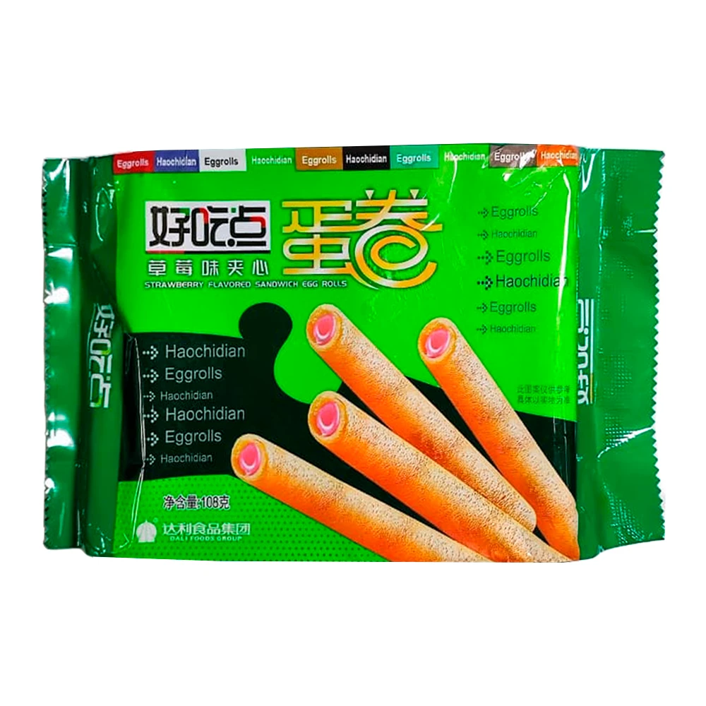Canudinho Wafer Crocante Dali Food Recheio de Morango Pacote 108G